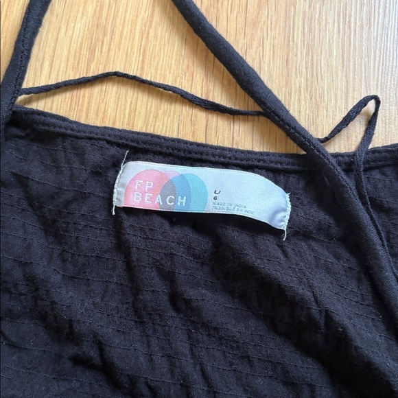 Free people black dress ope back beach  ribbed cross neck pocket cover up - Picture 3 of 7